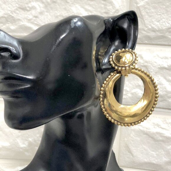 CHANEL Hoop 2 way Dangle Clip-On Earrings Gold Tone 25 Auth p1100 - Picture 2 of 11